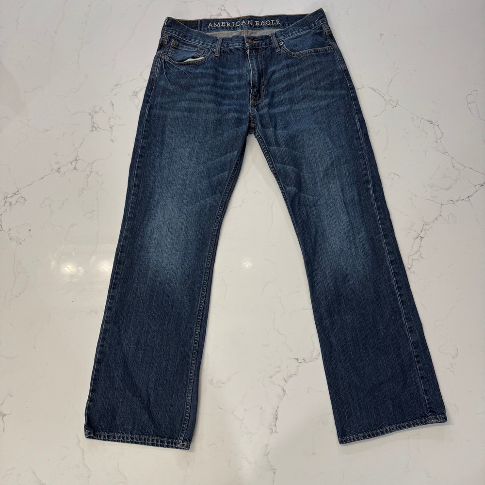American Eagle Men's 33x32 Original Straight Jeans Dark Wash Blue Denim